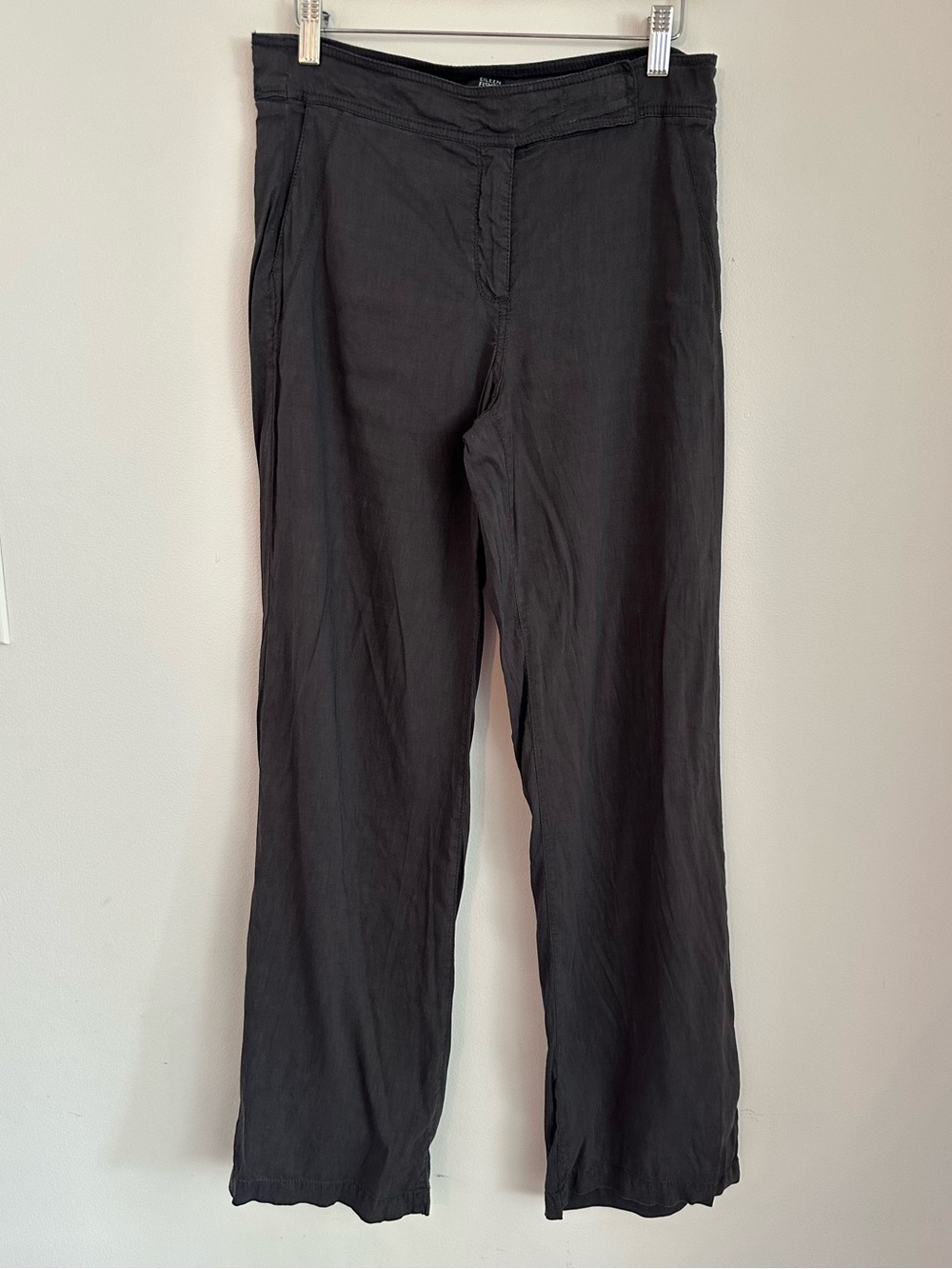 Eileen Fisher Linen Blend Dark‎ Gray Straight Leg Chinos Trousers Pants Size 10